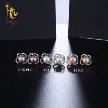 NYMPH Pearl Jewelry Sets Natural FreshWater Pearl Necklace Pendant Earrings Fine Trendy Wedding Party Gift Women RoseT202-H