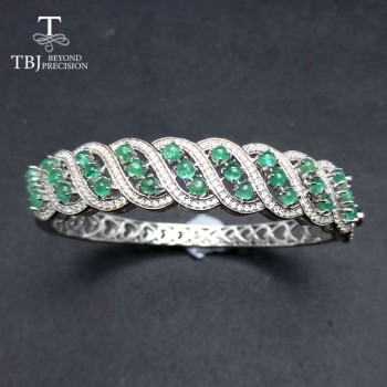 TBJ,100% Natural Emerald gemstone Bangle  925 sterling silver fine jewelry classic design for women as anniversary wedding gift