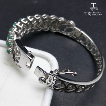 TBJ,100% Natural Emerald gemstone Bangle  925 sterling silver fine jewelry classic design for women as anniversary wedding gift