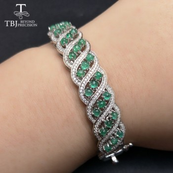 TBJ,100% Natural Emerald gemstone Bangle  925 sterling silver fine jewelry classic design for women as anniversary wedding gift