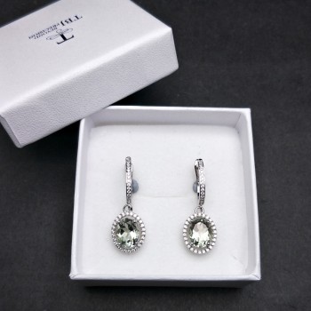 TBJ, New elegant drop clasp earring with natural green amethyst 4ct gemstone for women daily party wear in 925 silver as gift