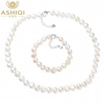 ASHIQI White Natural pearl Jewelry Sets Real Freshwater pearl Necklace Bracelet for women New Arrival