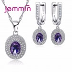 Jemmin Round Purple Oval Cut Amethyst Pendant Necklace Earrings For Women Wedding Fashion 925 Sterling Silver Jewelry Sets