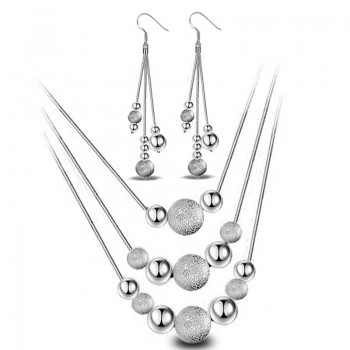 OMHXZJ Wholesale Personality Fashion OL Woman Girl Party White Beads 925 Sterling Silver Stud Earrings+Necklace Jewelry Set SE02