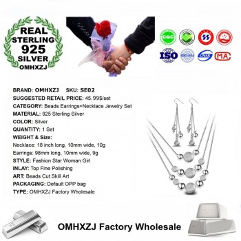 OMHXZJ Wholesale Personality Fashion OL Woman Girl Party White Beads 925 Sterling Silver Stud Earrings+Necklace Jewelry Set SE02