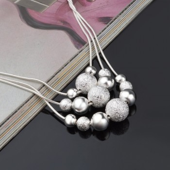 OMHXZJ Wholesale Personality Fashion OL Woman Girl Party White Beads 925 Sterling Silver Stud Earrings+Necklace Jewelry Set SE02