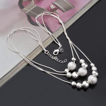 OMHXZJ Wholesale Personality Fashion OL Woman Girl Party White Beads 925 Sterling Silver Stud Earrings+Necklace Jewelry Set SE02