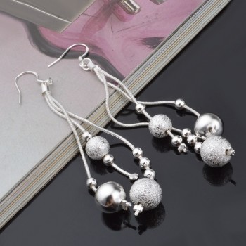 OMHXZJ Wholesale Personality Fashion OL Woman Girl Party White Beads 925 Sterling Silver Stud Earrings+Necklace Jewelry Set SE02