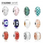 FAHMI 100% 925 Sterling Silver 1:1 Stripe Waves Star Murano Glass Charm Evil Eye Glass Beads Original Jewelry Factory Wholesale
