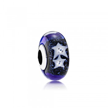 FAHMI 100% 925 Sterling Silver 1:1 Stripe Waves Star Murano Glass Charm Evil Eye Glass Beads Original Jewelry Factory Wholesale