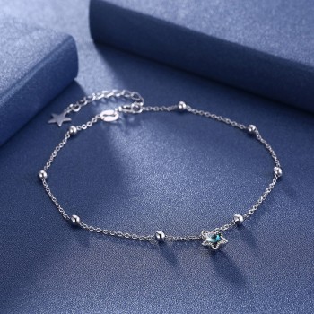 LEKANI Crystals From SWAROVSKI Beads Chain Anklets For Women 2018 Fashion Boho Handmade Sandal Bracelet Foot S925 Silver Jewelry