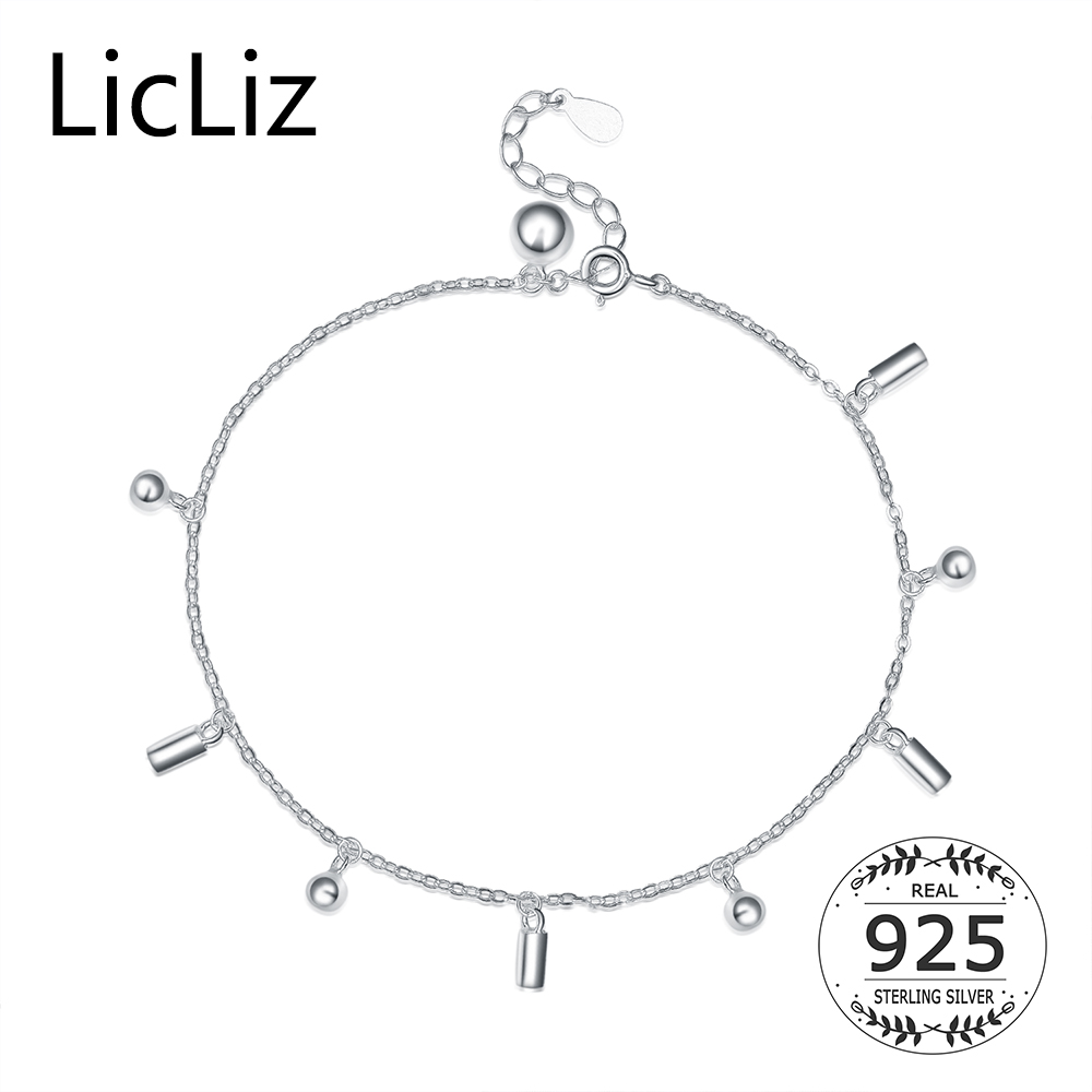 LicLiz Real 925 Sterling Silver Jingle Bell Anklet Link Chain Foot Bracelet Charms Ball Ankle Stretch Bracelets Women LA0005