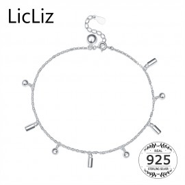 LicLiz Real 925 Sterling Silver Jingle Bell Anklet Link Chain Foot Bracelet Charms Ball Ankle Stretch Bracelets Women LA0005