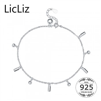 LicLiz Real 925 Sterling Silver Jingle Bell Anklet Link Chain Foot Bracelet Charms Ball Ankle Stretch Bracelets Women LA0005