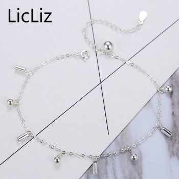 LicLiz Real 925 Sterling Silver Jingle Bell Anklet Link Chain Foot Bracelet Charms Ball Ankle Stretch Bracelets Women LA0005