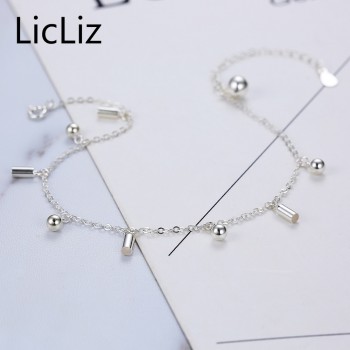 LicLiz Real 925 Sterling Silver Jingle Bell Anklet Link Chain Foot Bracelet Charms Ball Ankle Stretch Bracelets Women LA0005