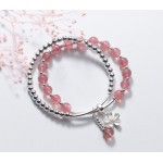 100% Authentic Real. 925 Sterling Silver Jewelry Double rows Natural Rose Starwberry Quartz Stone amp;beads flower Bracelet GTLS745