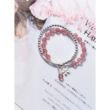 100% Authentic Real. 925 Sterling Silver Jewelry Double rows Natural Rose Starwberry Quartz Stone amp;beads flower Bracelet GTLS745