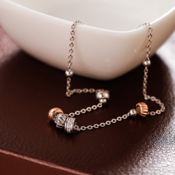 SA SILVERAGE Real 925 Sterling Silver Anklets Rose Gold Color Bead Charm Anklet Bracele Fashion Jewelry Birthday Gift