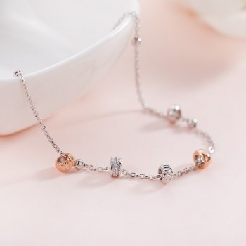 SA SILVERAGE Real 925 Sterling Silver Anklets Rose Gold Color Bead Charm Anklet Bracele Fashion Jewelry Birthday Gift