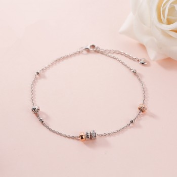 SA SILVERAGE Real 925 Sterling Silver Anklets Rose Gold Color Bead Charm Anklet Bracele Fashion Jewelry Birthday Gift