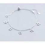 Wholesale Fashion Authentic 925 Sterling Silver Jewelry Polished Beads Ball amp; Hollow Star Anklet Bracelet 23cm-26.5cm S352