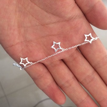 Wholesale Fashion Authentic 925 Sterling Silver Jewelry Polished Beads Ball amp; Hollow Star Anklet Bracelet 23cm-26.5cm S352