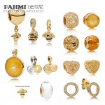 FAHMI 100% 925 Sterling Silver 1:1 Charm 18K Gold Bee Honeycomb Honey Temperament Sunshine Beaded Pendant Heart Shaped Women