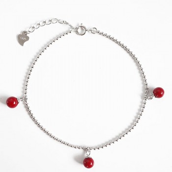 Anklet 925 Sterling Silver Red Shell-pearl Beads Anklets For Women Sterling Silver Jewelry Beads Ball Chain Anklet Foot Jewelry