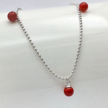 Anklet 925 Sterling Silver Red Shell-pearl Beads Anklets For Women Sterling Silver Jewelry Beads Ball Chain Anklet Foot Jewelry