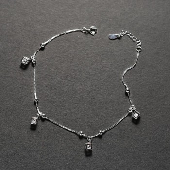 Cube design Anklets in 925 Sterling silver with high luster cz stone 21.5+3cm length for women girls hot sale
