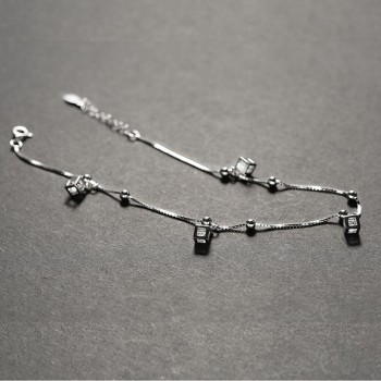 Cube design Anklets in 925 Sterling silver with high luster cz stone 21.5+3cm length for women girls hot sale