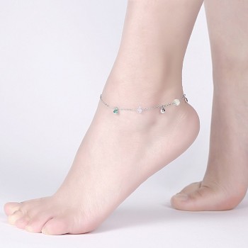 Pure Silver 925 Anklet Fashion Sterling Silver Jewelry Women Anklets S925 Silver Round Beads Link Chains Anklets Girls Jewellery