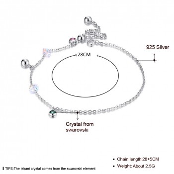 Pure Silver 925 Anklet Fashion Sterling Silver Jewelry Women Anklets S925 Silver Round Beads Link Chains Anklets Girls Jewellery
