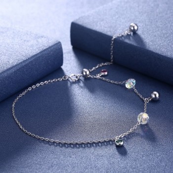 Pure Silver 925 Anklet Fashion Sterling Silver Jewelry Women Anklets S925 Silver Round Beads Link Chains Anklets Girls Jewellery