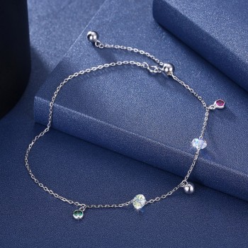 Pure Silver 925 Anklet Fashion Sterling Silver Jewelry Women Anklets S925 Silver Round Beads Link Chains Anklets Girls Jewellery