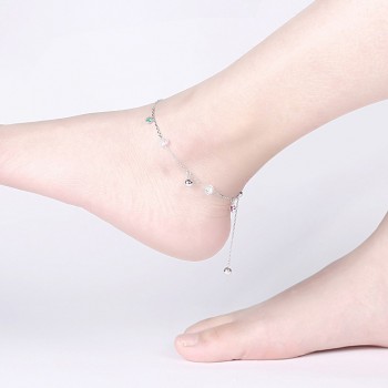Pure Silver 925 Anklet Fashion Sterling Silver Jewelry Women Anklets S925 Silver Round Beads Link Chains Anklets Girls Jewellery