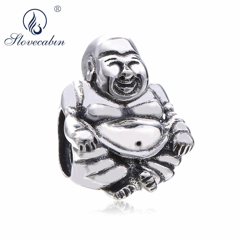 Slovecabin 925 Sterling Silver Buddha Charms Beads For DIY Jewelry Marking Luckly Patron Saint Bless Bead Fit Original Bracelet