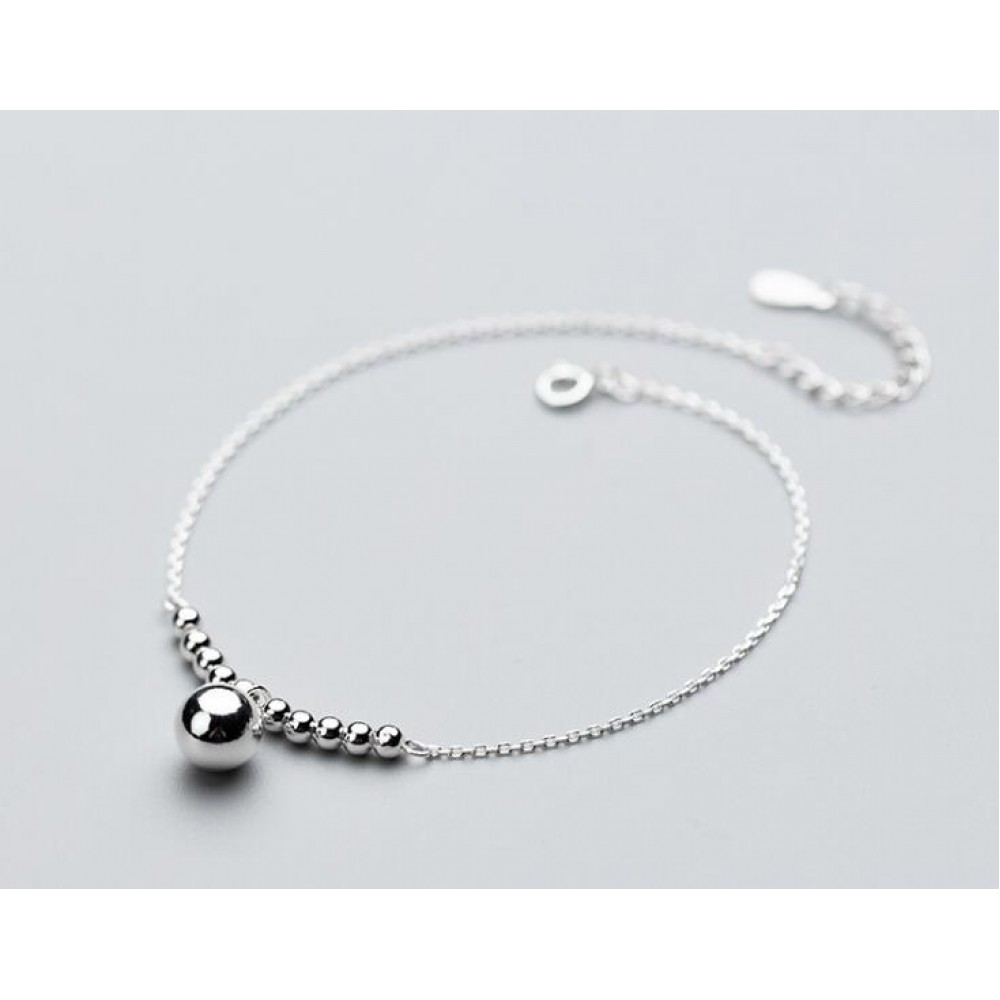 100% Authentic Real. 925 Sterling Silver Fine Jewelry Bigger amp;Small Lucky Round Beads Charms Anklet Bracelet GTLS696