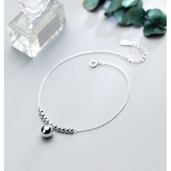 100% Authentic Real. 925 Sterling Silver Fine Jewelry Bigger amp;Small Lucky Round Beads Charms Anklet Bracelet GTLS696