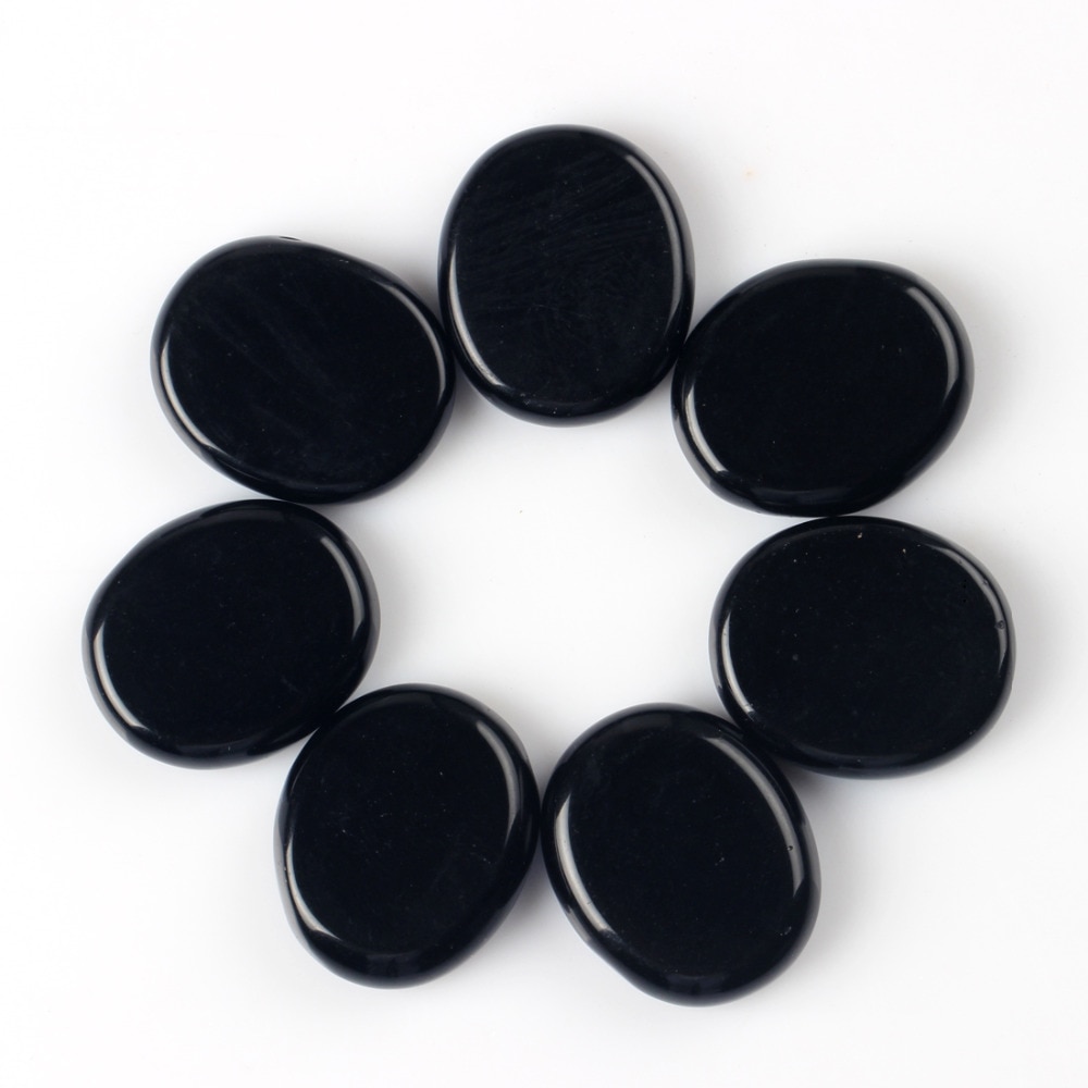 7pcs/lot Natural Black Obsidian And Mineral Quartz Palm Stone Clear Crystal Reiki Healing Quartz Chakra Meditate Life Free Pouch