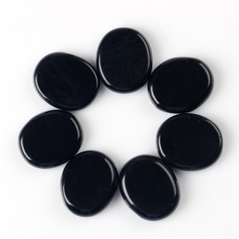 7pcs/lot Natural Black Obsidian And Mineral Quartz Palm Stone Clear Crystal Reiki Healing Quartz Chakra Meditate Life Free Pouch