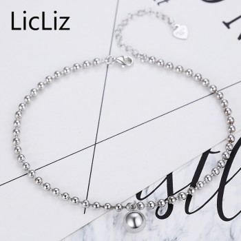 LicLiz 100% Pure 925 Silver Strand Beads Chain Bracelet Anklets For Women Foot Adjustable Anklet Charms Heart Bracelets LA0004