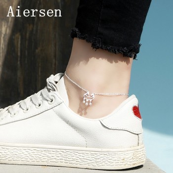 Aiersen Ethnic Longlife Lock Leg Bracelet Foot Jewelry Lucky Girls Anklets Real S925 Sterling Silver Handmade Sandali Gioiello