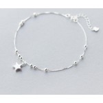 Authentic 925 Sterling Silver Jewelry Polished Ball Round Beads amp;Star Anklet Bracelet Charms Fine Jewelry S216