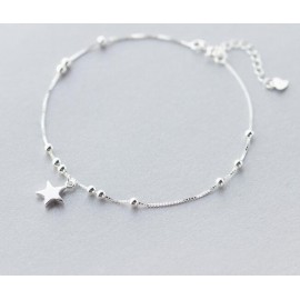 Authentic 925 Sterling Silver Jewelry Polished Ball Round Beads amp;Star Anklet Bracelet Charms Fine Jewelry S216