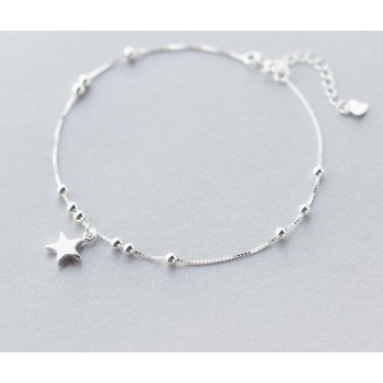 Authentic 925 Sterling Silver Jewelry Polished Ball Round Beads amp;Star Anklet Bracelet Charms Fine Jewelry S216