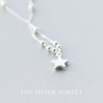Authentic 925 Sterling Silver Jewelry Polished Ball Round Beads amp;Star Anklet Bracelet Charms Fine Jewelry S216
