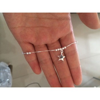 Authentic 925 Sterling Silver Jewelry Polished Ball Round Beads amp;Star Anklet Bracelet Charms Fine Jewelry S216