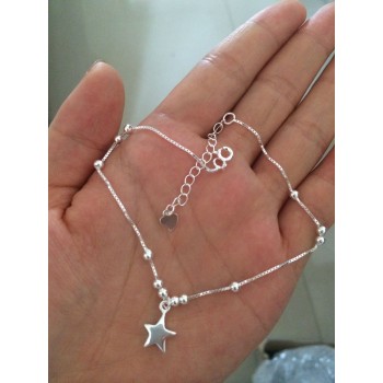 Authentic 925 Sterling Silver Jewelry Polished Ball Round Beads amp;Star Anklet Bracelet Charms Fine Jewelry S216